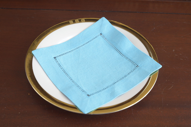 Solid color Hemstitch Cocktail Napkin 6". Blue Atoll Color